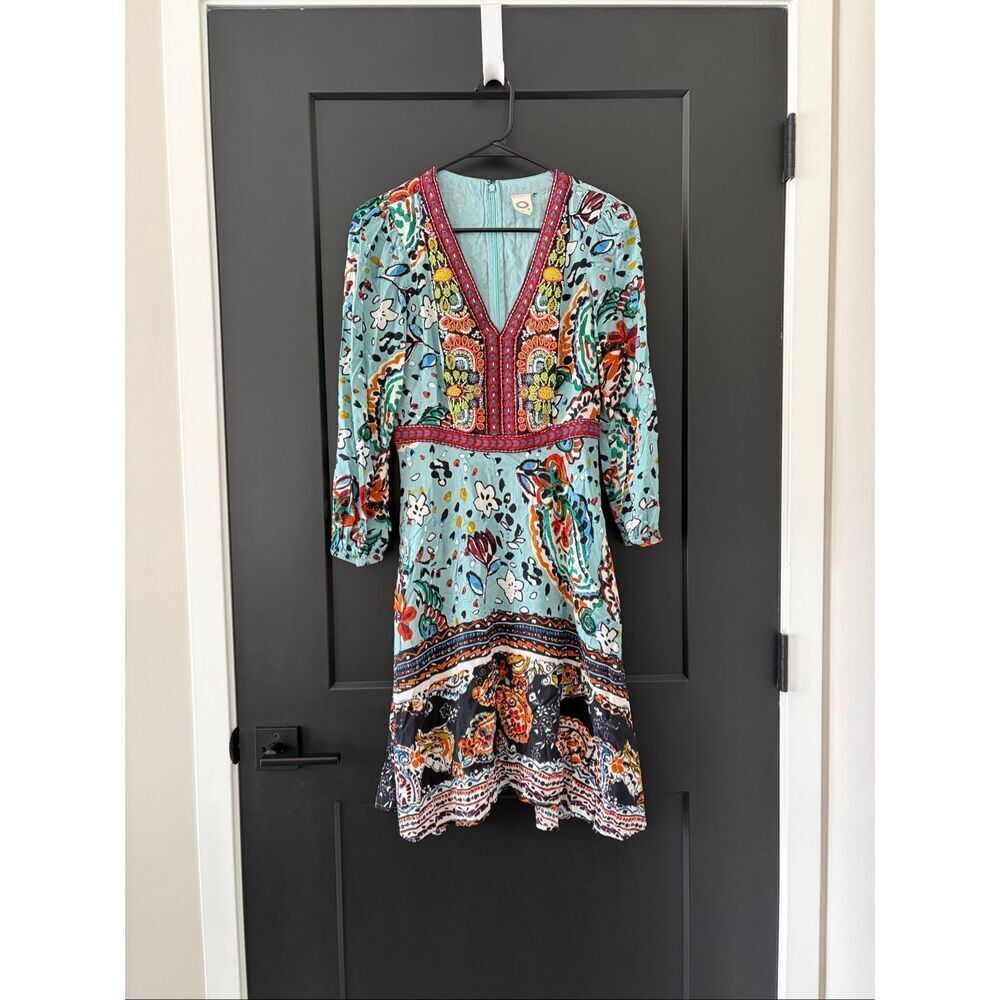 Akemi + Kin Embroidered Beaded Floral Midi Dress Boho Anthropologie Style Small